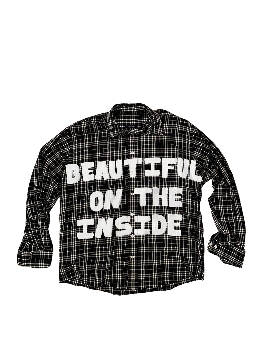 BEAUTIFUL ON THE INSIDE • Black plaid button down